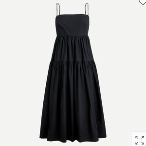 J. Crew Black Tall tie-back tiered cotton poplin dress